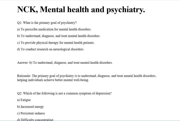 NCK, Mental health and psychiatry, 500 MCQs.