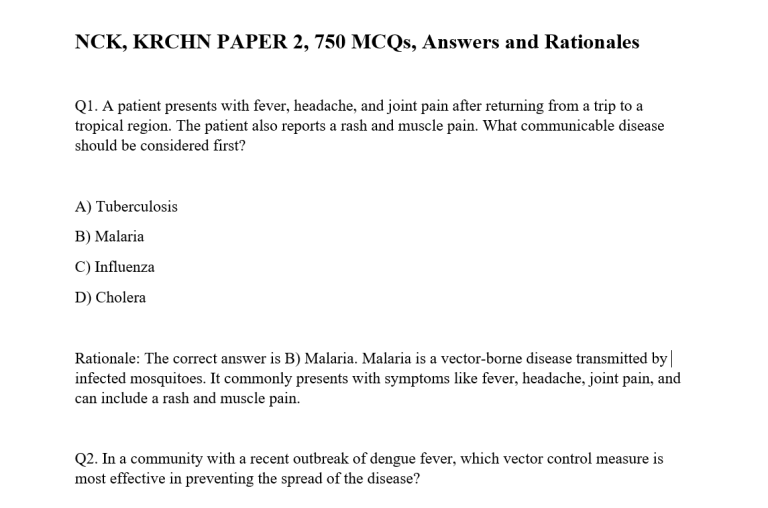 NCK, KRCHN PAPER 2, 750 MCQs, Answers and Rationales