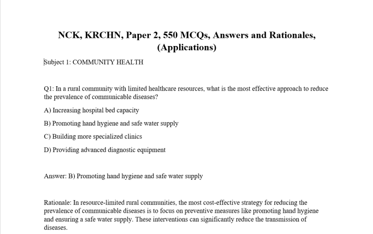 NCK, KRCHN, Paper 2, 550 MCQs, Answers and Rationales, (Applications)