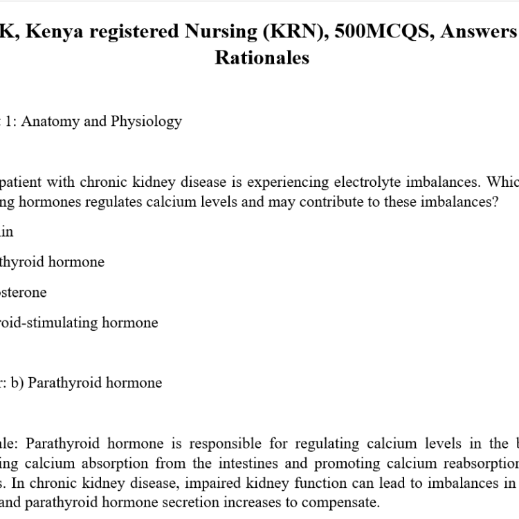 NCK, Kenya registered Nursing (KRN), 500MCQS, Answers and Rationales