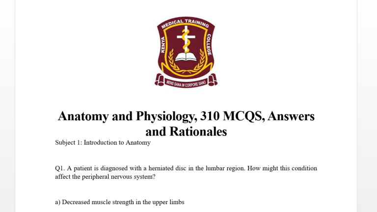 Anatomy and Physiology, 310 MCQS, Answers and Rationales