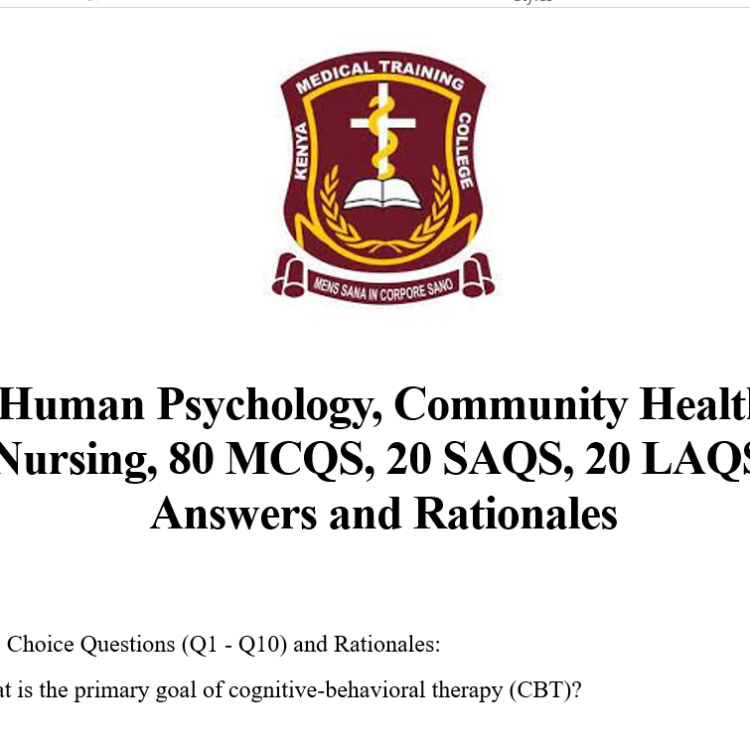 Human Psychology, Community Health Nursing, 80 MCQS, 20 SAQS, 20 LAQS, Answers and Rationales