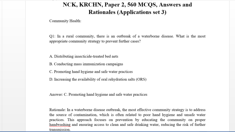 NCK, KRCHN, Paper 2, 560 MCQS, Answers and Rationales (Applications set 3)