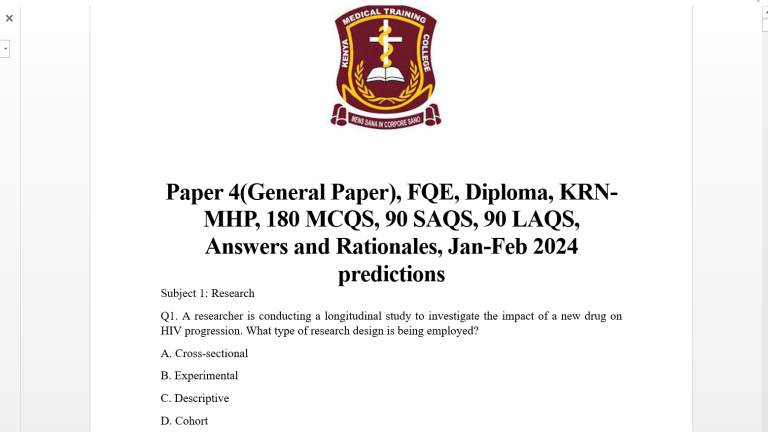 Paper 4(General Paper), FQE, Diploma, KRN-MHP, 180 MCQS, 90 SAQS, 90 LAQS, Answers and Rationales, Jan-Feb 2024 predictions