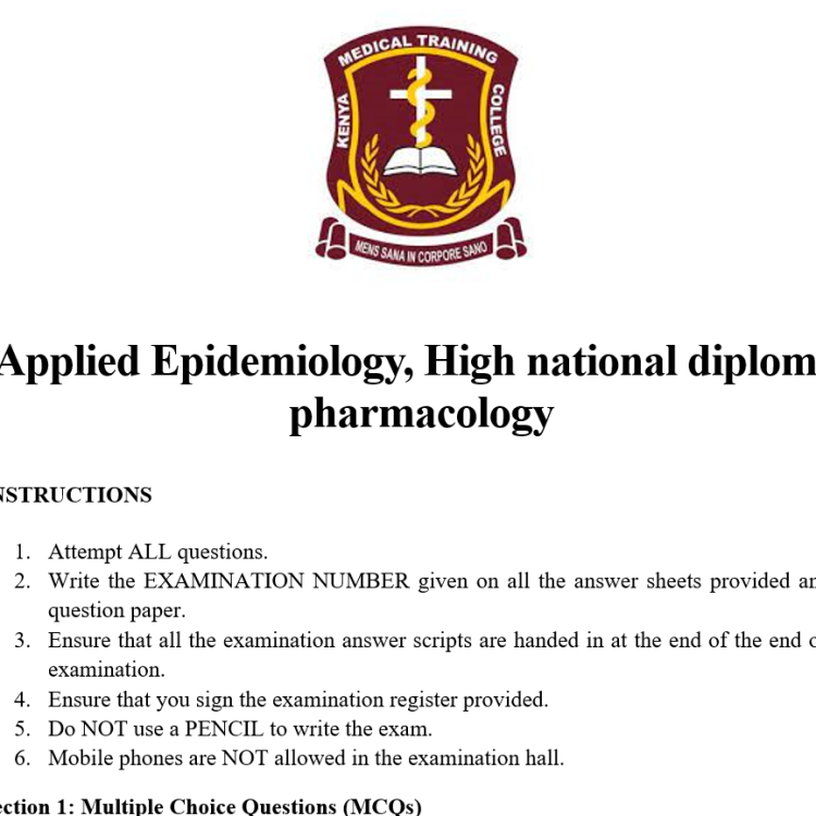 Applied Epidemiology, High national diploma, pharmacology
