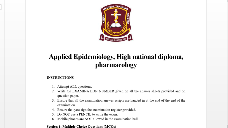 Applied Epidemiology, High national diploma, pharmacology