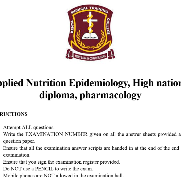 Applied Nutrition Epidemiology, High national diploma, pharmacology