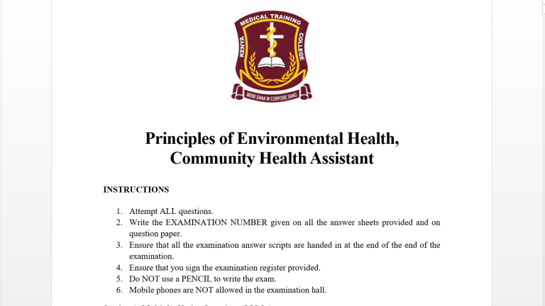 Principles of Environmental Health, Community Health Assistant