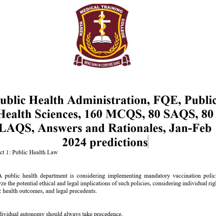 Public Health Administration, FQE, Public Health Sciences, 160 MCQS, 80 SAQS, 80 LAQS, Answers and Rationales, Jan-Feb 2024 predictions