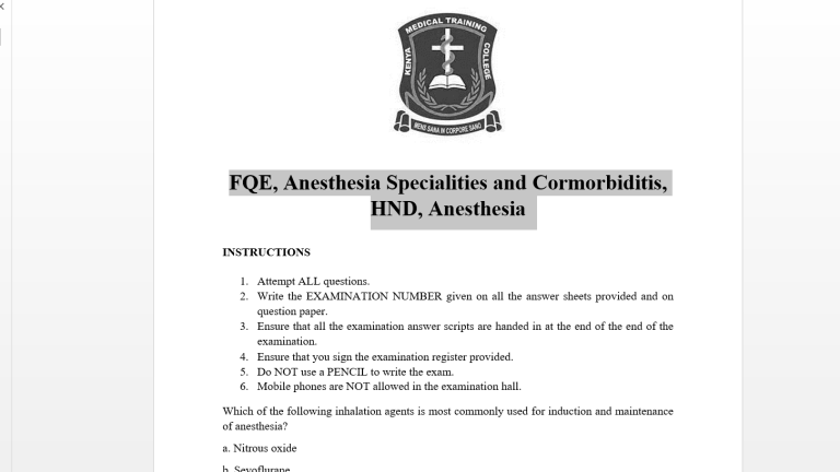 FQE, Anesthesia Specialities and Cormorbiditis, HND, Anesthesia