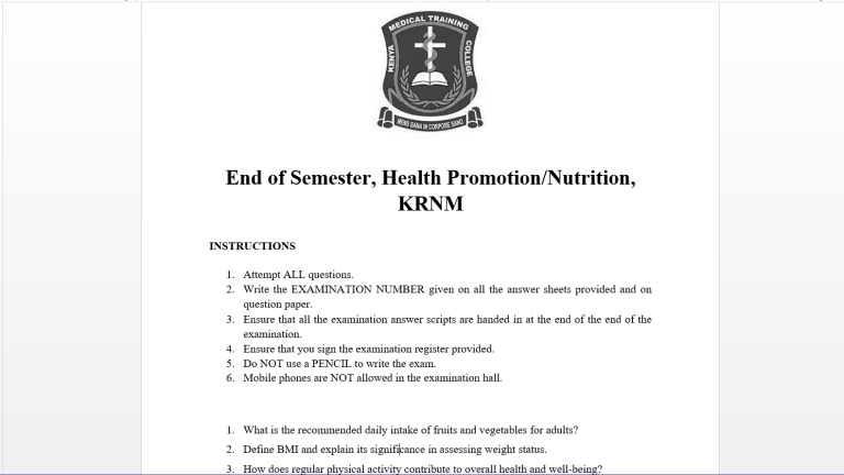 End of Semester, Health Promotion/Nutrition, KRNM