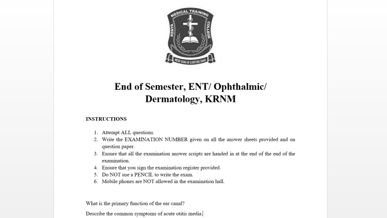 End of Semester, ENT/ Ophthalmic/ Dermatology, KRNM