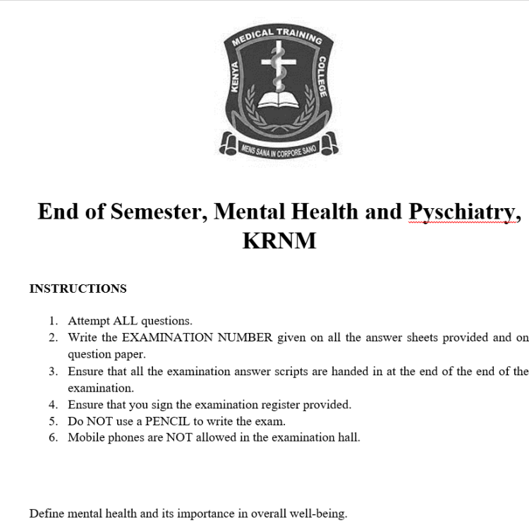 End of Semester, Mental Health and Pyschiatry, KRNM