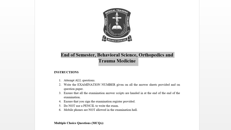End of Semester, Behavioral Science, Orthopedics and Trauma Medicine