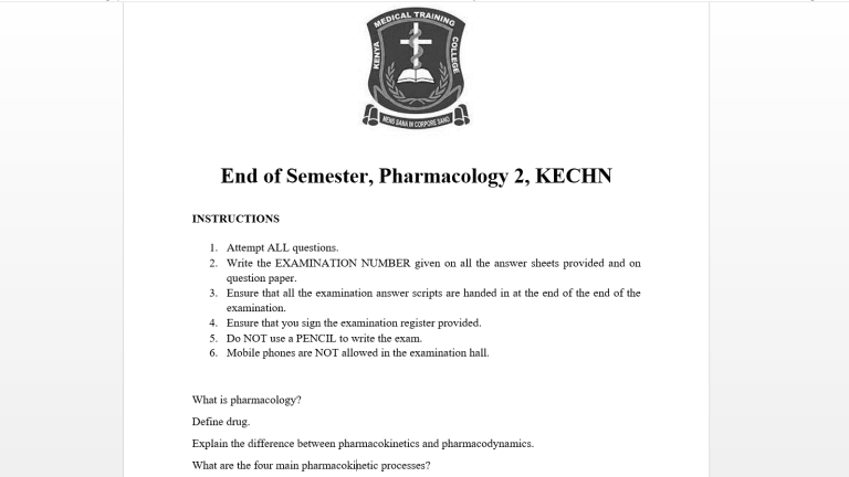 End of Semester, Pharmacology 2, KECHN