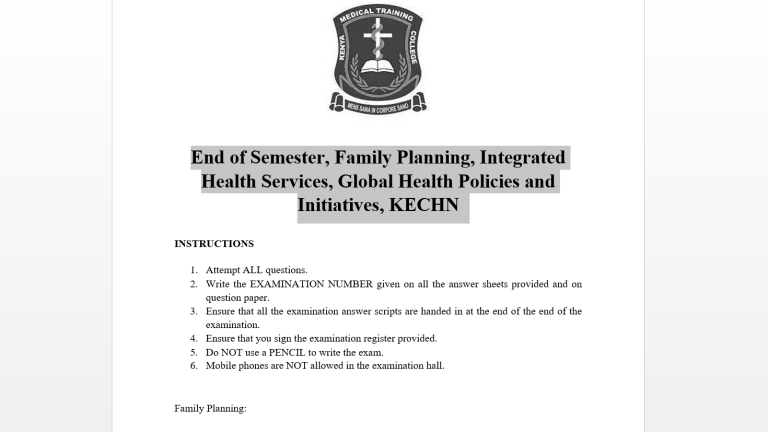 End of Semester, Family Planning, Integrated Health Services, Global Health Policies and Initiatives, KECHN