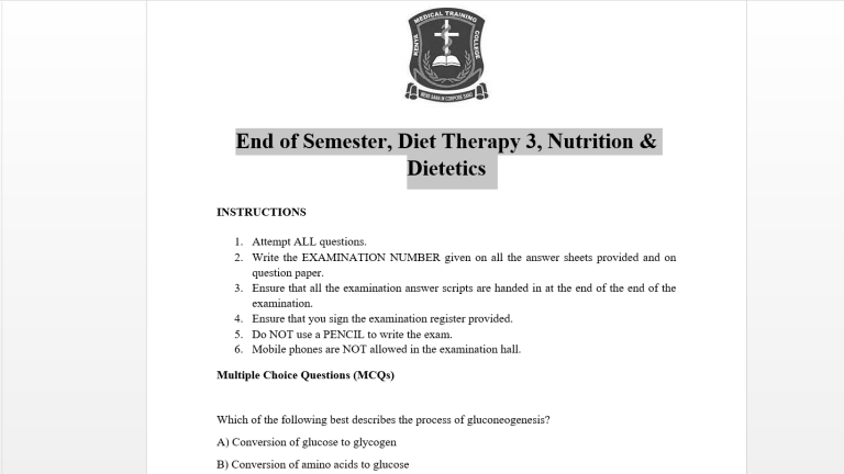 End of Semester, Diet Therapy 3, Nutrition & Dietetics