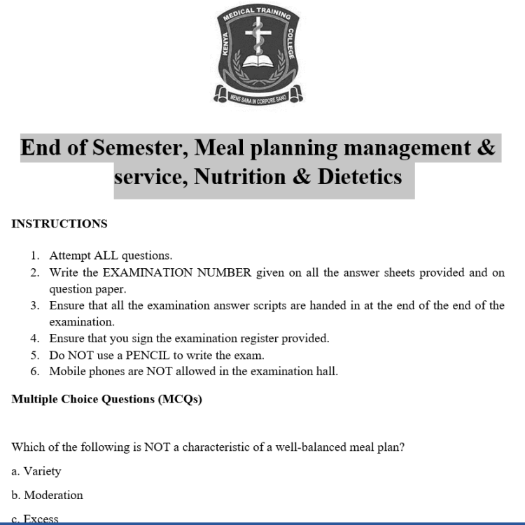 End of Semester, Meal planning management & service, Nutrition & Dietetics