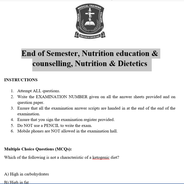 End of Semester, Nutrition education & counselling, Nutrition & Dietetics