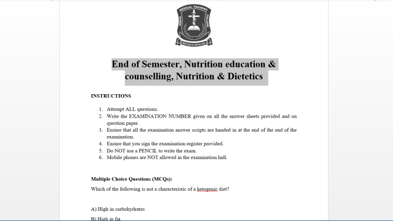 End of Semester, Nutrition education & counselling, Nutrition & Dietetics