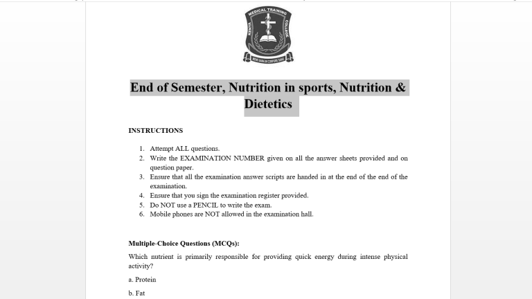 End of Semester, Nutrition in sports, Nutrition & Dietetics