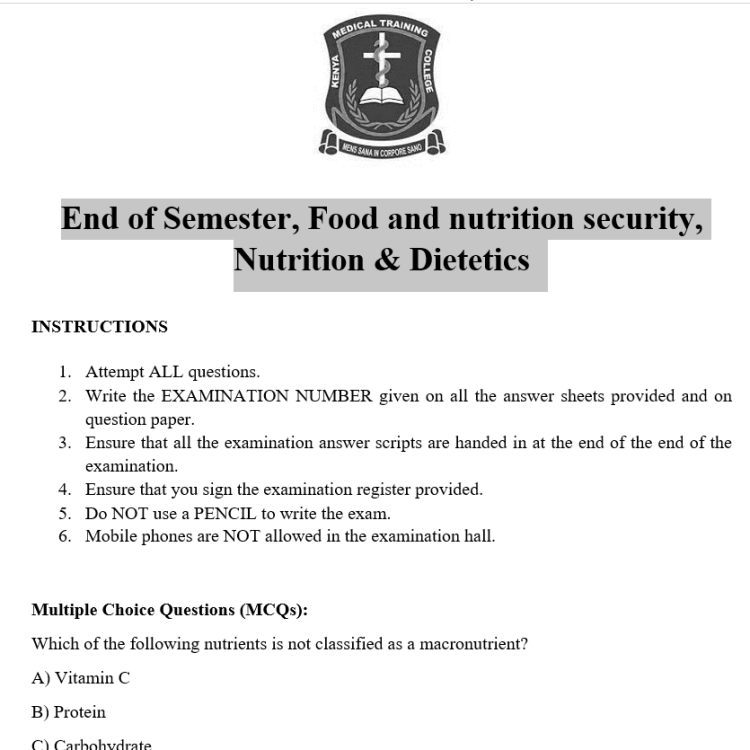 End of Semester, Food and nutrition security, Nutrition & Dietetics