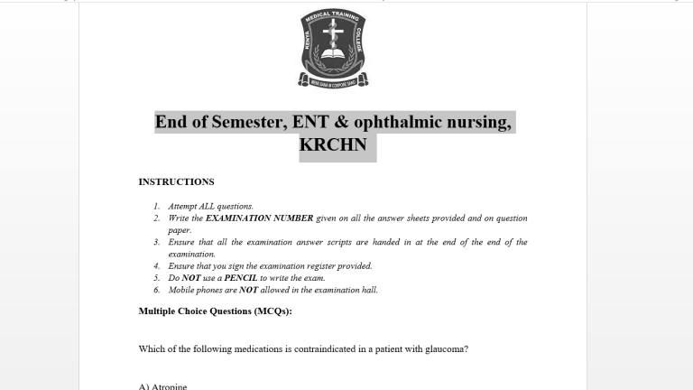 End of Semester, ENT & ophthalmic nursing, KRCHN