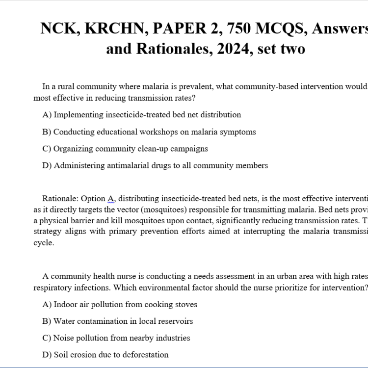 NCK, KRCHN, PAPER 2, 750 MCQS, Answers and Rationales, 2024, set two