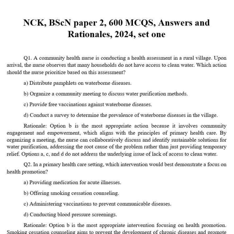NCK, BScN paper 2, 600 MCQS, Answers and Rationales, 2024, set one