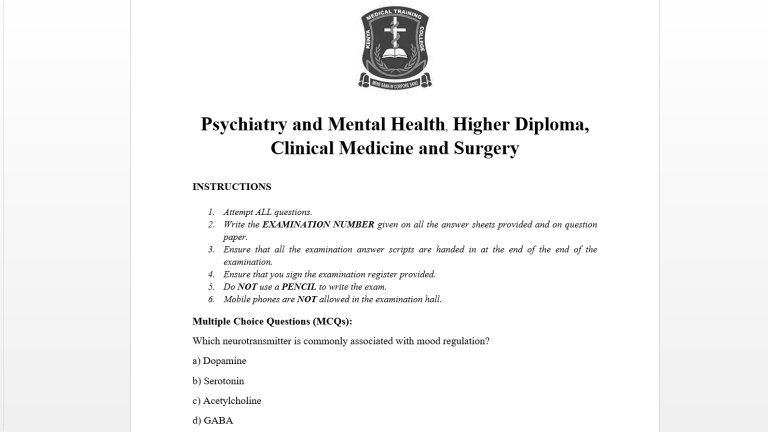 Psychiatry and Mental Health, Higher Diploma, Clinical Medicine and Surgery