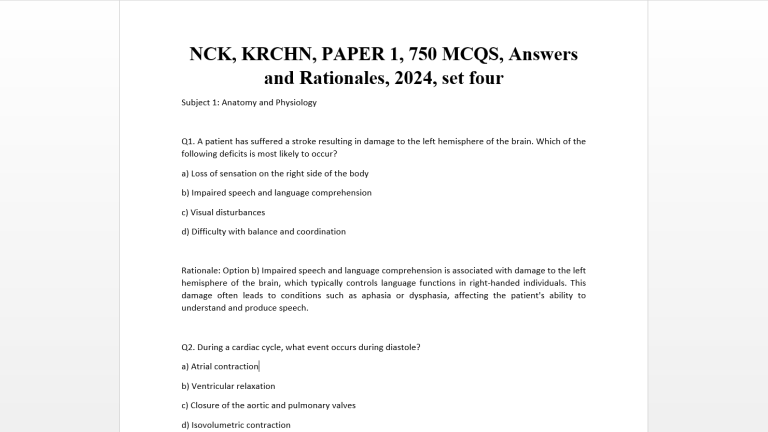 NCK, KRCHN, PAPER 1, 750 MCQS, Answers and Rationales, 2024, set four
