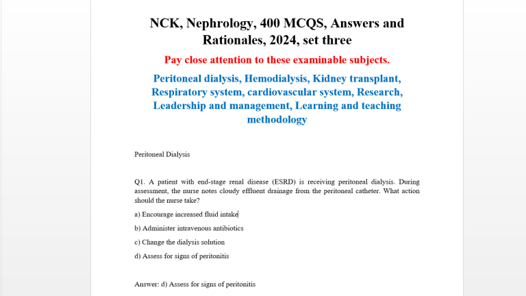 NCK, Nephrology, 400 MCQS, Answers and Rationales, 2024, set three