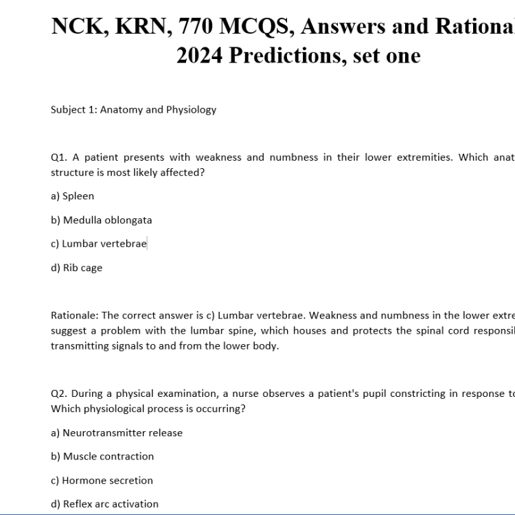 NCK, KRN, 770 MCQS, Answers and Rationales, 2024 Predictions, set one