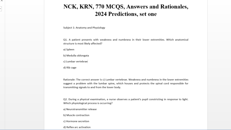 NCK, KRN, 770 MCQS, Answers and Rationales, 2024 Predictions, set one