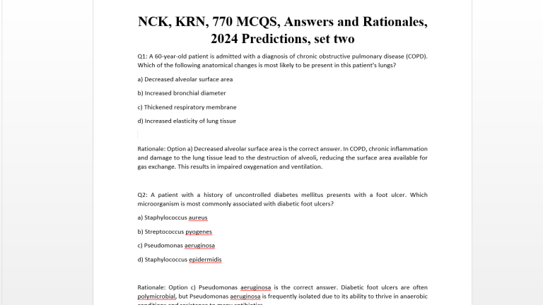 NCK, KRN, 770 MCQS, Answers and Rationales, 2024 Predictions, set two