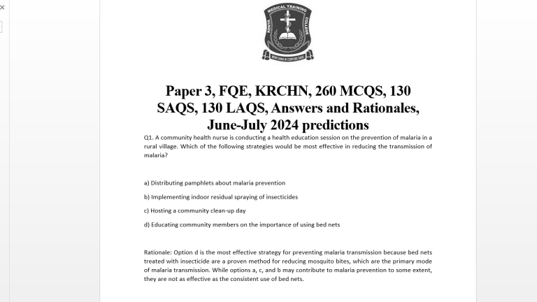 Paper 3, FQE, KRCHN, 260 MCQS, 130 SAQS, 130 LAQS, Answers and Rationales, June-July 2024 predictions