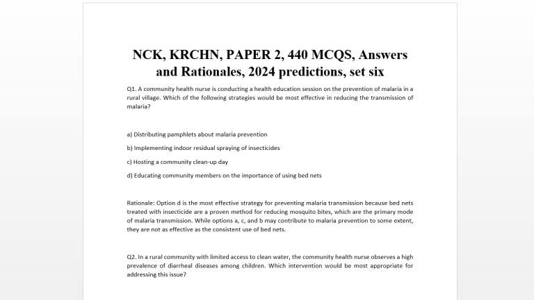 NCK, KRCHN, PAPER 2, 440 MCQS, Answers and Rationales, 2024 predictions, set six