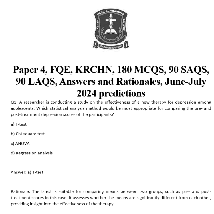 Paper 4, FQE, KRCHN, 180 MCQS, 90 SAQS, 90 LAQS, Answers and Rationales, June-July 2024 predictions