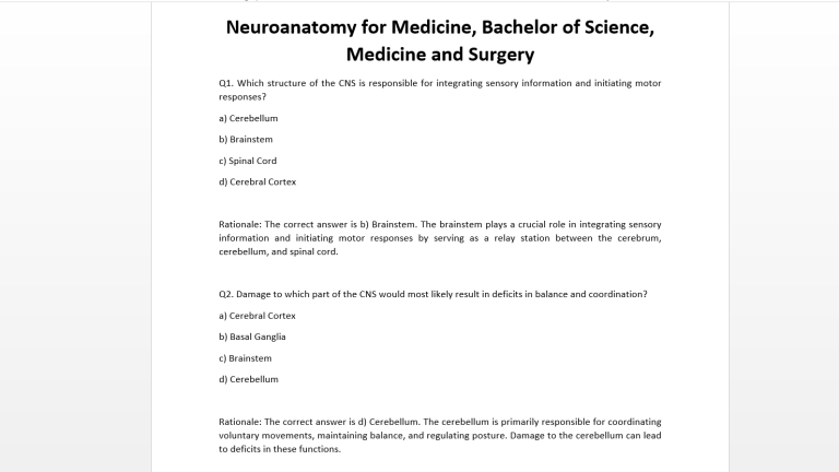Neuroanatomy for Medicine, Bachelor of Science, Medicine and Surgery