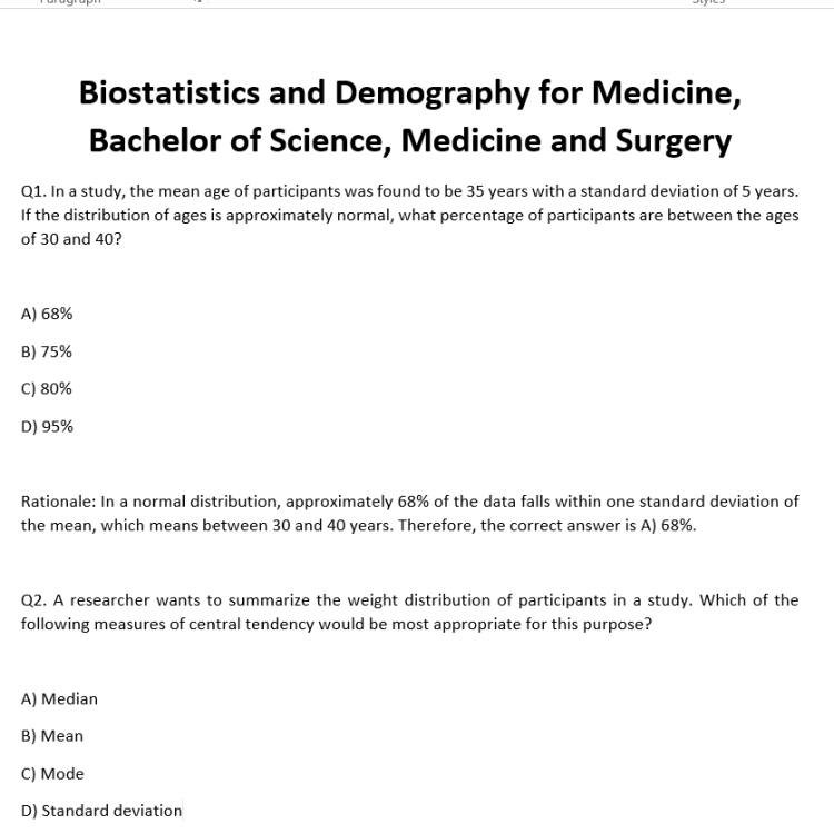 Biostatistics and Demography for Medicine, Bachelor of Science, Medicine and Surgery