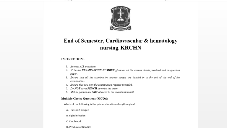End of Semester, Cardiovascular & hematology nursing, KRCHN