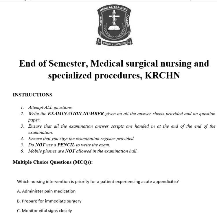 End of Semester, Medical surgical nursing and specialized procedures, KRCHN