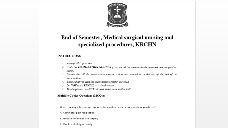 End of Semester, Medical surgical nursing and specialized procedures, KRCHN