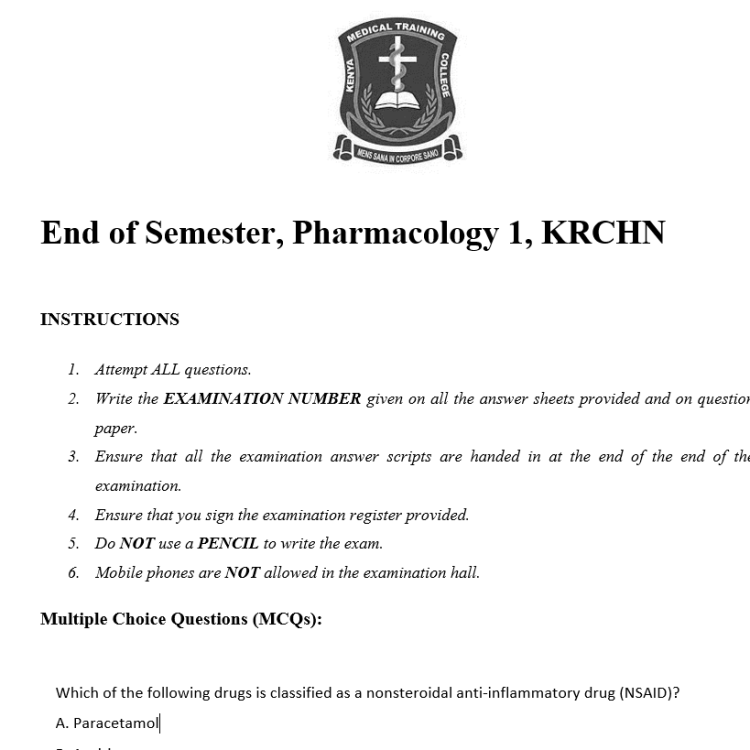 End of Semester, Pharmacology 1, KRCHN