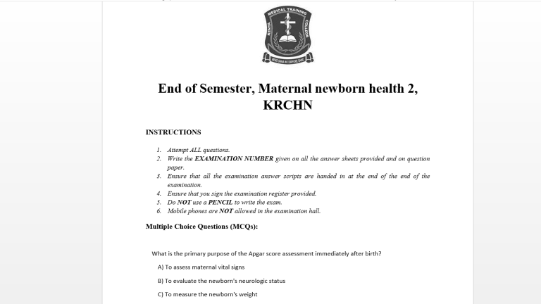 End of Semester, Maternal newborn health 2, KRCHN