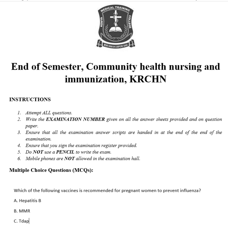 End of Semester, Community health nursing and immunization, KRCHN