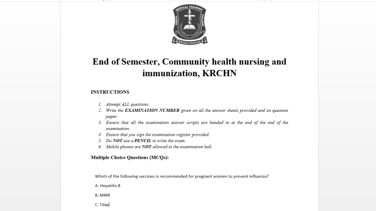 End of Semester, Community health nursing and immunization, KRCHN