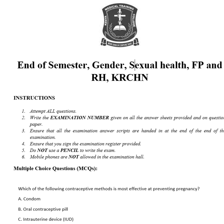 End of Semester, Gender, Sexual health, FP and RH, KRCHN