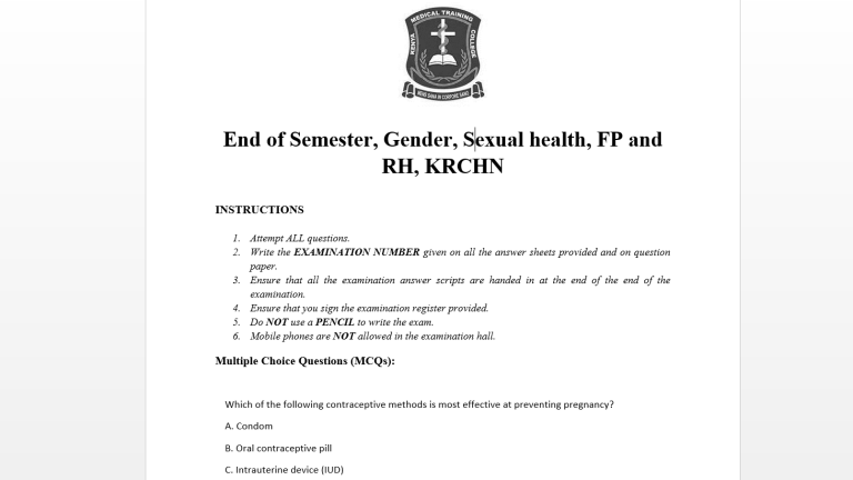 End of Semester, Gender, Sexual health, FP and RH, KRCHN