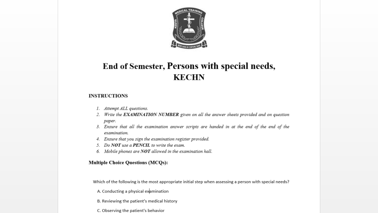 End of Semester, Persons with special needs, KECHN